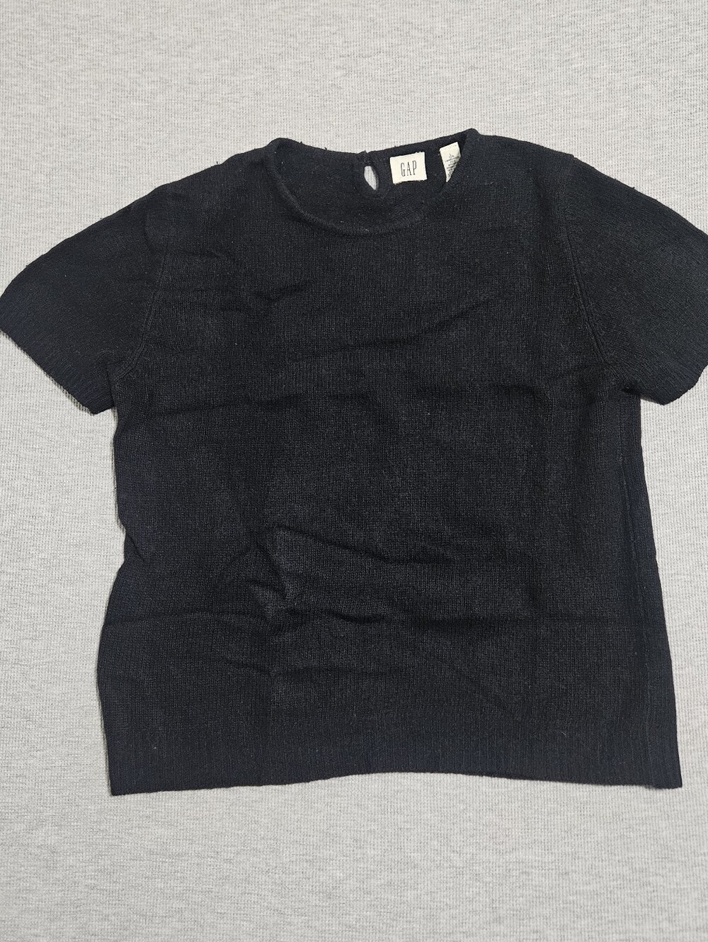 Vintage GAP Black Short-Sleeve Crewneck Top L Lambs Wool Angora Rabnit Hair